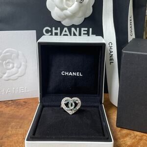 Chanel A16 Heart Ring | Ombre Blue Strass Crystals, CC, Rare Silver Statement, 6